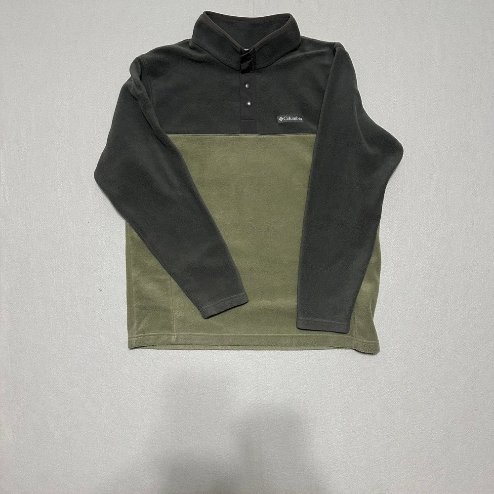 Columbia Mens Fleece Pullover Large Gray Green Colorblock Snap Neck Steens Mt